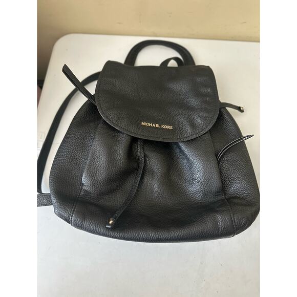Michael Kors Backpack Riley Pebble Leather Drawstring Bag Black (35S8GRLB7L) - Picture 7 of 16